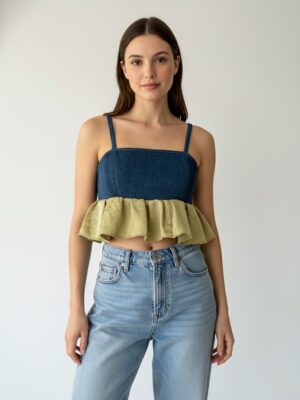 Top denim con volados (M)