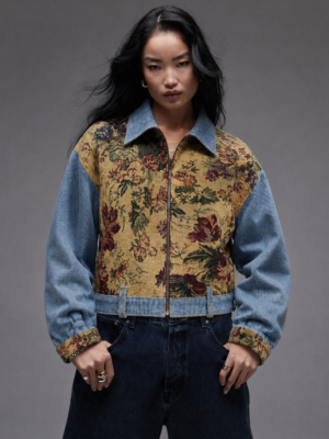 Chamarra denim con fusion de tapiz